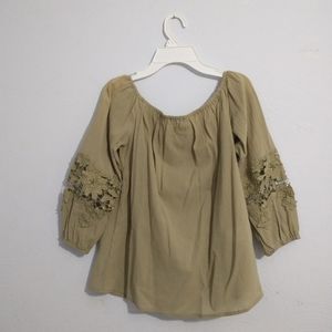 NWOT Off Shoulder Olive Green Cutout Sleeve Top